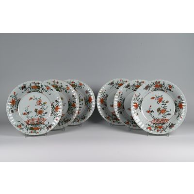 A set of six Chinese Famille Verte dishes