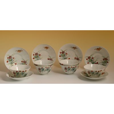 A set of six Japanese porcelain cup and saucers