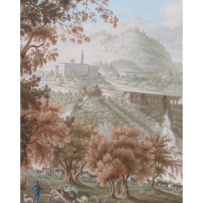 Gouache 'Watervallen bij de Villa Mecenate in Tivoli'