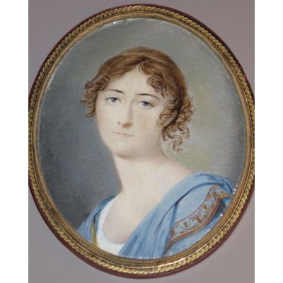 J. Hari: miniatuurportret van jonge vrouw in Empire japon