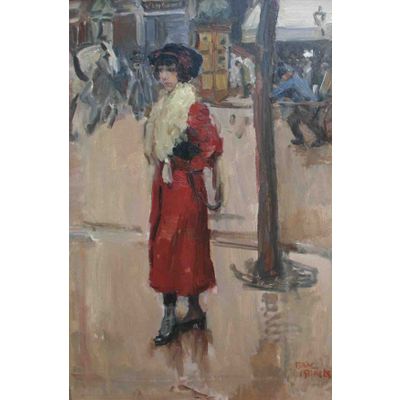 Parisienne met rode mantel