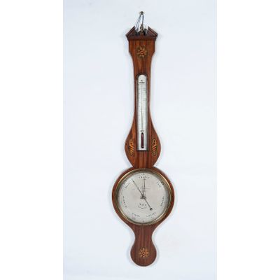 A good English mahogany inlaid wheelbarometer by L. Giannal Salop, circa 1820.