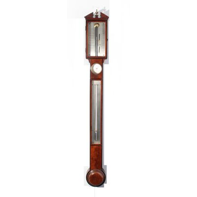 An English mahogany and ebony stick barometer, by Gilbert Gilkerson, circa 1820