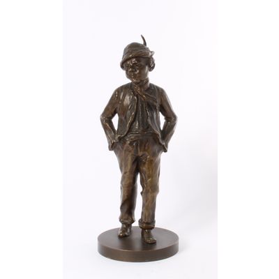 'Lopende boer', 'cire perdu' gepatineerd bronzen beeldje, circa 1900.