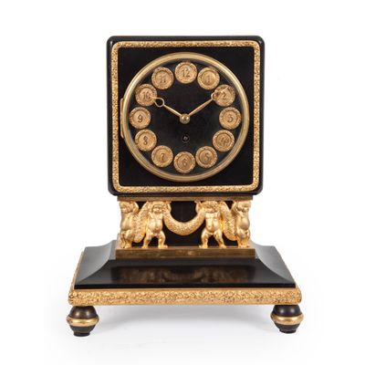 An Art-Deco black marble gilt bronze mantel clock Lenzkirch, ca 1925