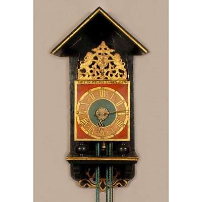 Een goede veelkleurige Gelderse stoelklok, door Goslink Ruempol, 1746
