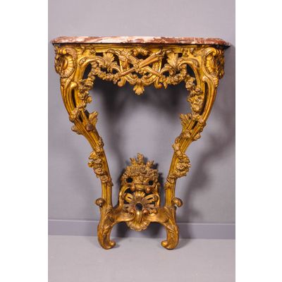 A French Transition giltwood console table with marble top, circa 1765