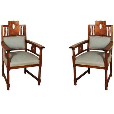 Een Nederlandse Art Deco mahonie eetkamerset van vier stoelen en een tafel, omstreeks 1920