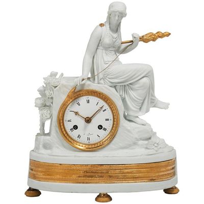 A small Empire bisquit porcelain ormolu mounted pendulette, circa 1810