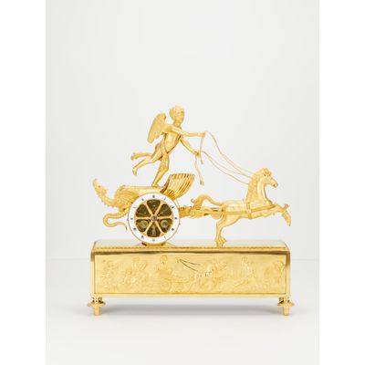 A charming French Empire ormolu chariot clock, circa 1810