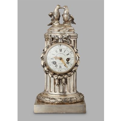 An 18th Century Louis XVI Pendule Clock by L'Epine, with an unusual silvered case by Osmond, circa 1780