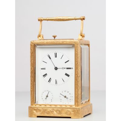A French 3 dial 'one piece case' travelling clock, attributed to Bolviller, circa 1840