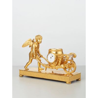A Viennese bronze guilded miniature Empire mantel clock, circa 1810