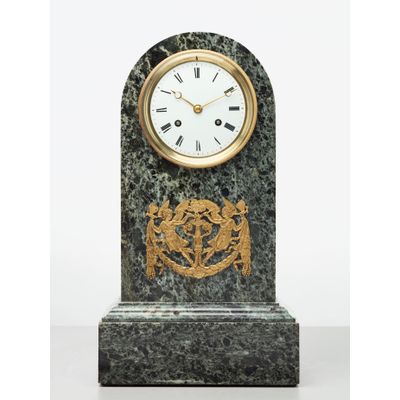 An elegant French green marble arched mantel clock, circa 1830