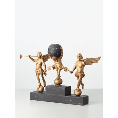 A set of Dutch wooden gilded long case clock figures, circa 1780