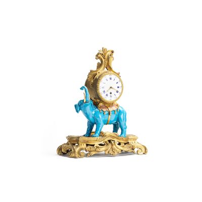 Louis XV-inspired, untouched English 19th-century mantel clock in the form of an elephant