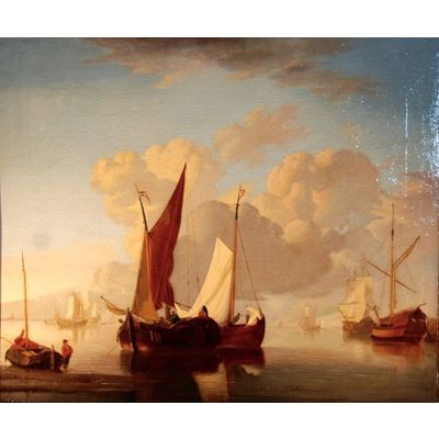 P37 Schilderij op doek, 'Schepen voor de kust, Hollandse school