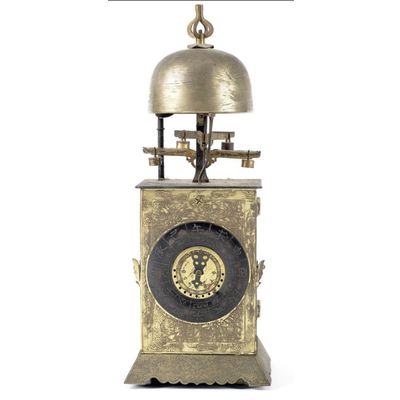 J07 A rare 18th century Japanese wall clock or 'Nicho Tenpu Yagura-dokei' with alarm and automatic change over of the twin foliot escapements