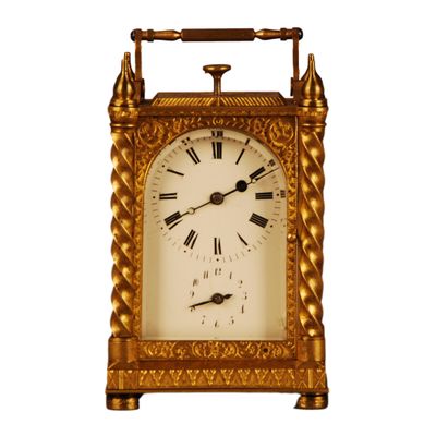C20 Gilt bronze Pendule D'Officier with quarter repetition and alarm