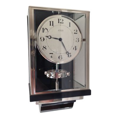 W39 Large Nickel Plated Art Deco J. L. Reutter Wall Hanging Three-Glass Atmos Clock.