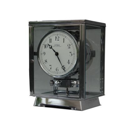 M136 Chrome plated art deco J. L. Reutter ENAMELED DIAL four-glass Atmos clock