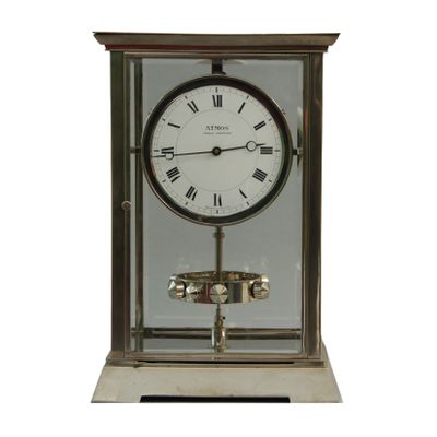 M204 Nickel art deco style J.L. Reutter Atmos four-glass atmos clock, tall version