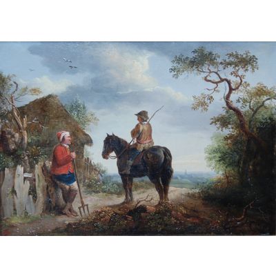 P12 Landelijke scène met boer en ruiter