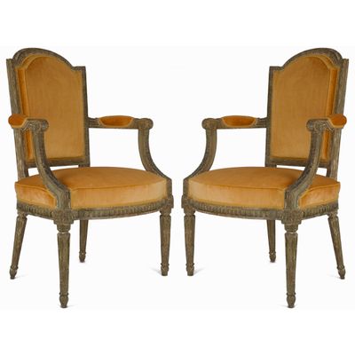 A pair of Louis XVI Patinated Fauteuils