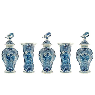A Five-Piece Delft Mantel Garniture