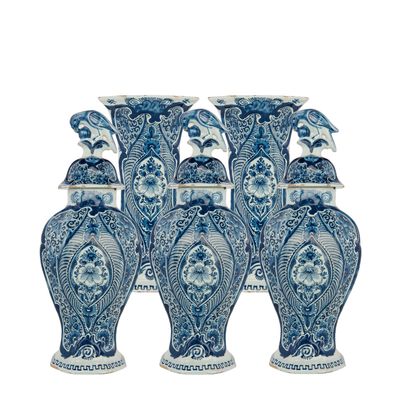 A 5-Piece Blue and White Dutch Delft Garniture