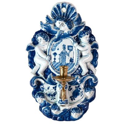 An Unusual Blue and White Dutch Delft Wall Sconce
