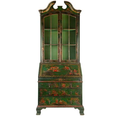An English Laqué Secretary Bookcase with Chinoiserie Decor