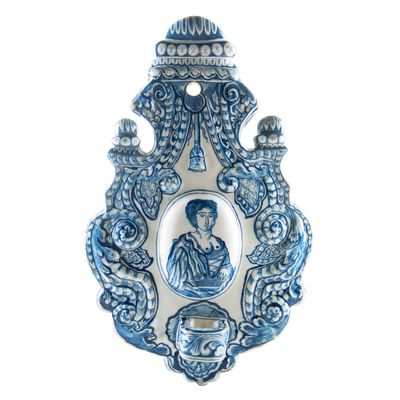 A Blue and White Dutch Delft Earthenware Sconce Decorated with a Figure - Lady