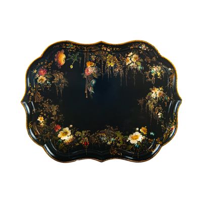 19th Century Papier Mâché Scalloped Tray Table on Faux Bamboo Base -  B. Walton & Co.
