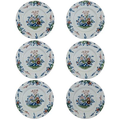 Een Set van 6 Polychrome Hollandse Delftse Borden
