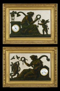 Pair of Empire Trompe l’Oeil paintings with a clock and barometer, Piat Joseph Sauvage 1