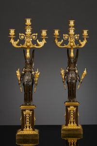 Pair of French Empire four-light candelabra 2