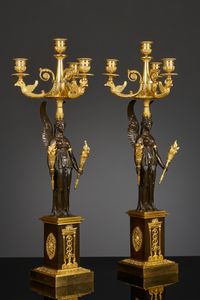 Pair of French Empire four-light candelabra 1