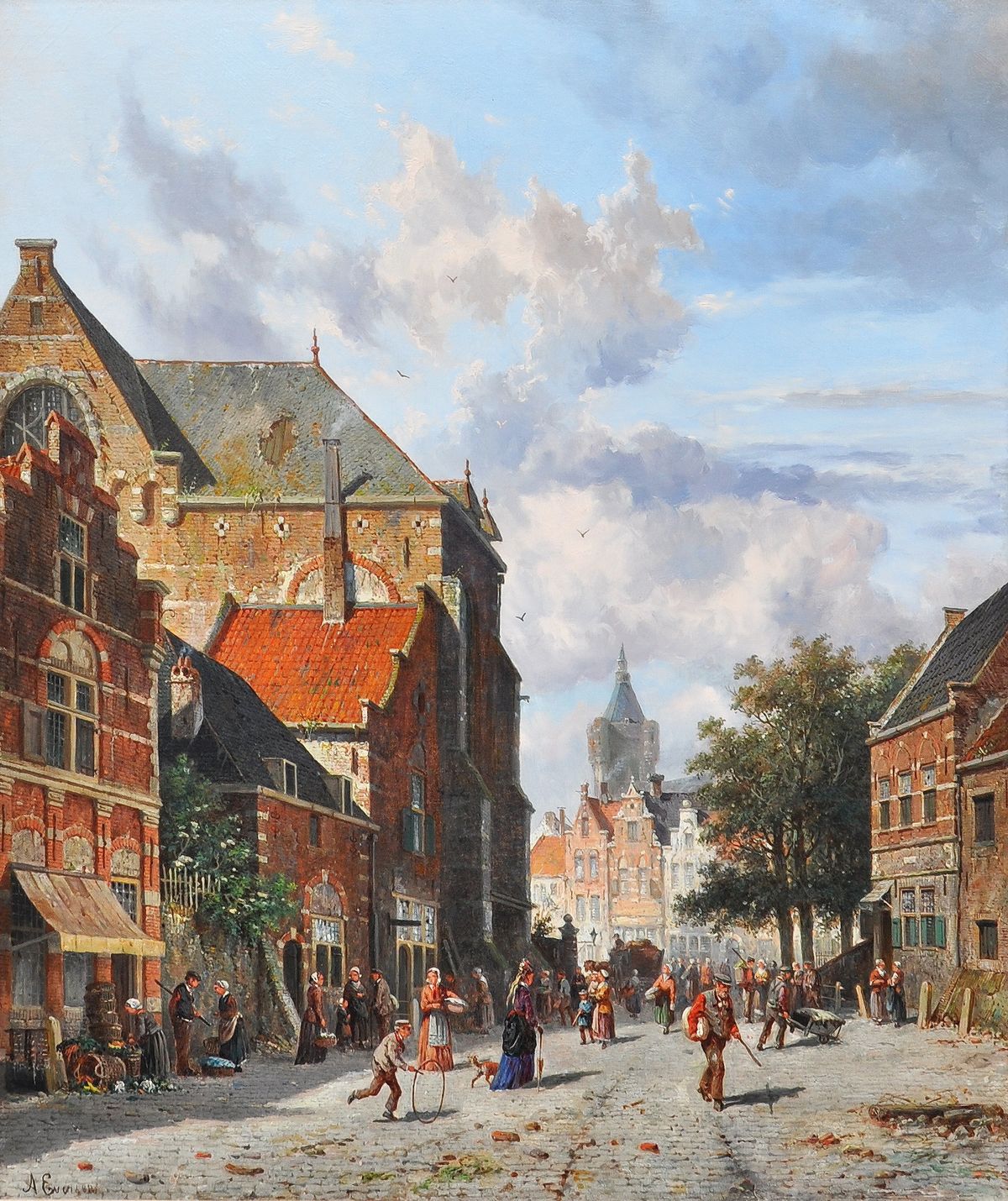A busy Dutch street scene