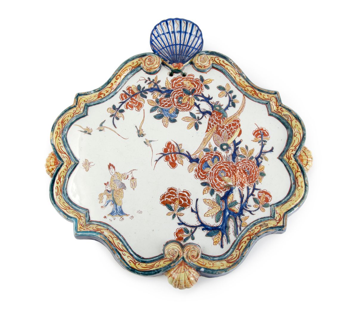 Dutch Delft chinoiserie plaque with lady with latern