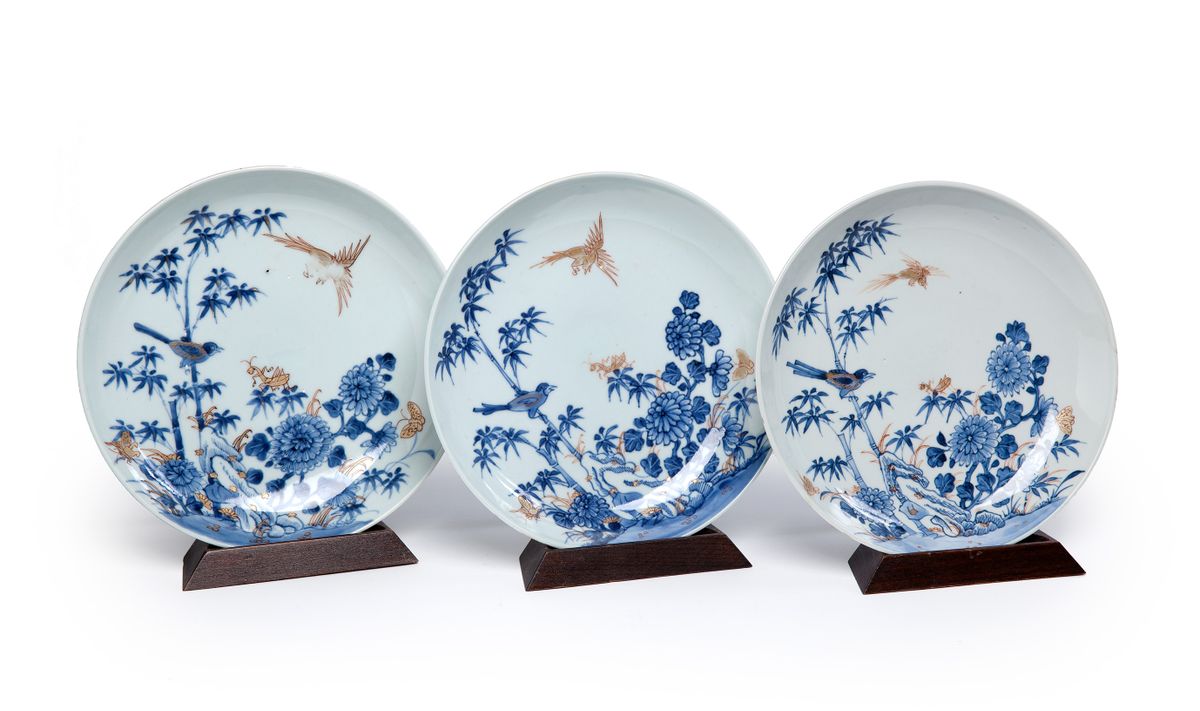 Drie blauw/witte Chinese borden