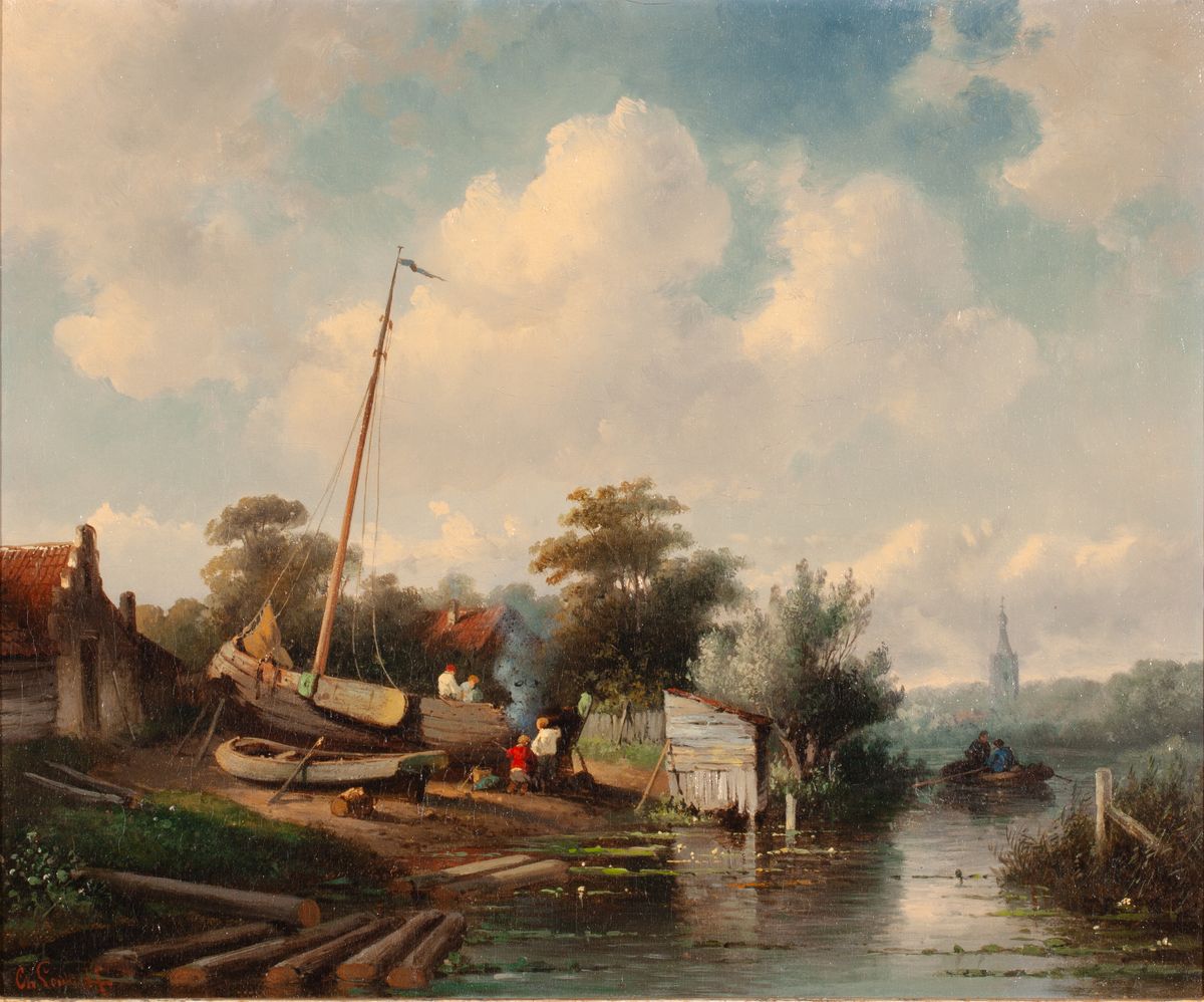 Riverlandscape with a shipyard