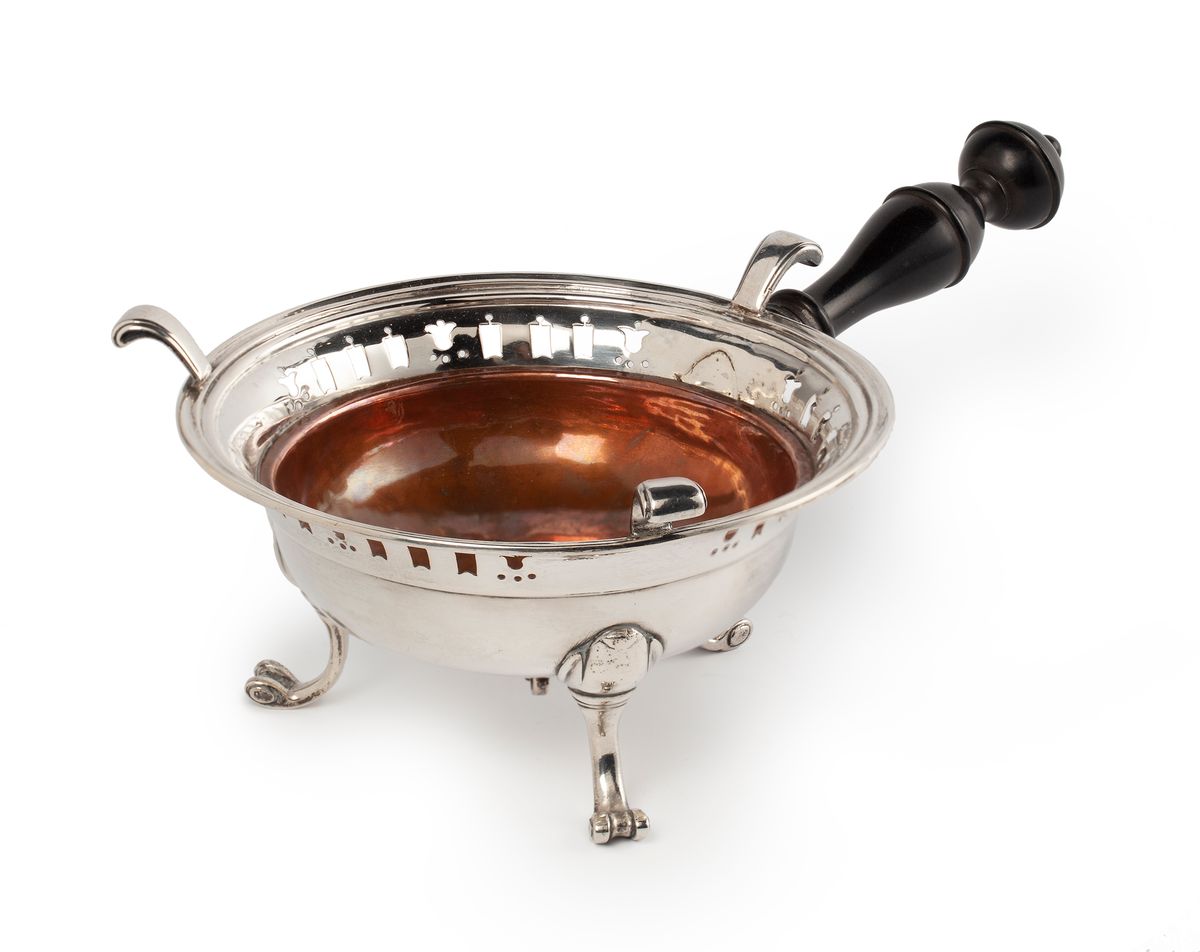 Silver brazier with ebony handle and copper bowl - image 1