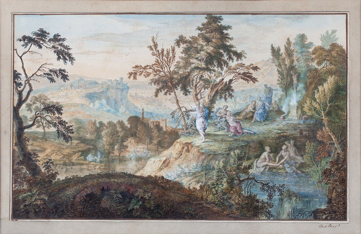 Idyllic scene with bathing nymphs