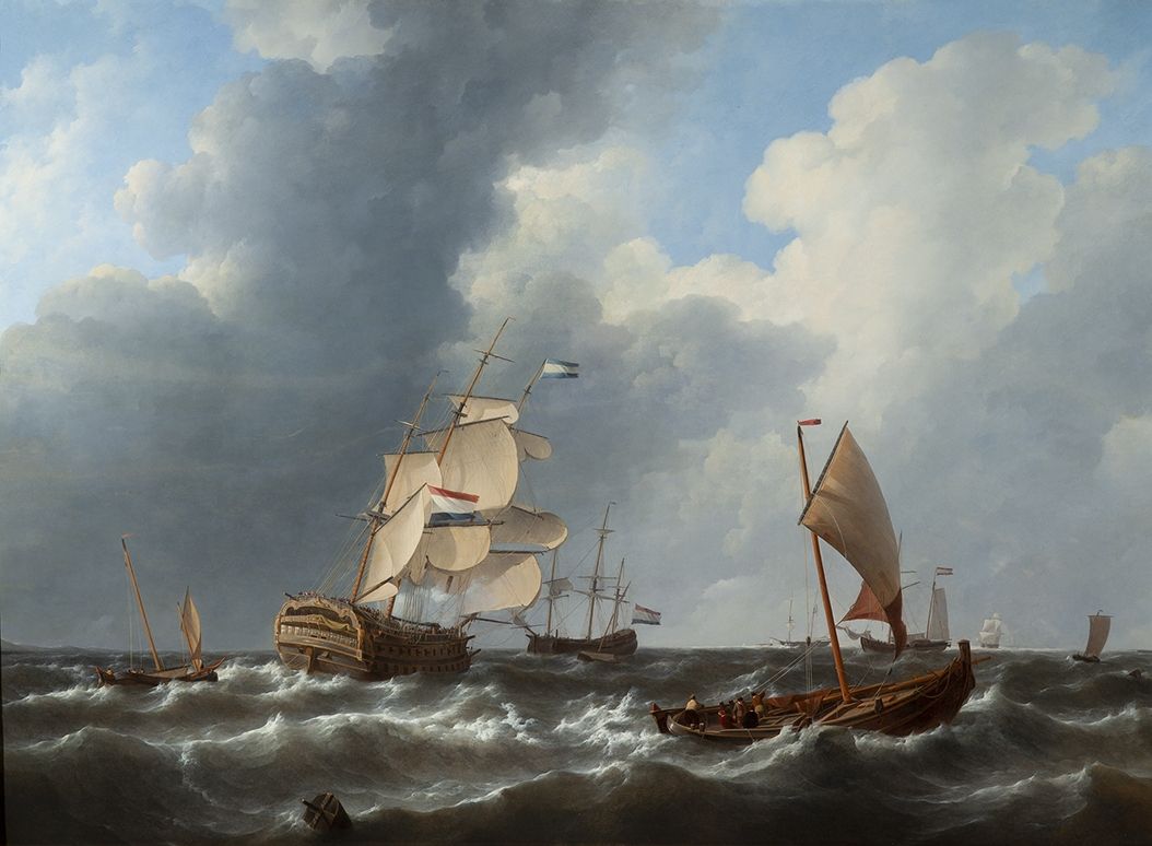 Sailing ships on a rough sea - afbeelding 1