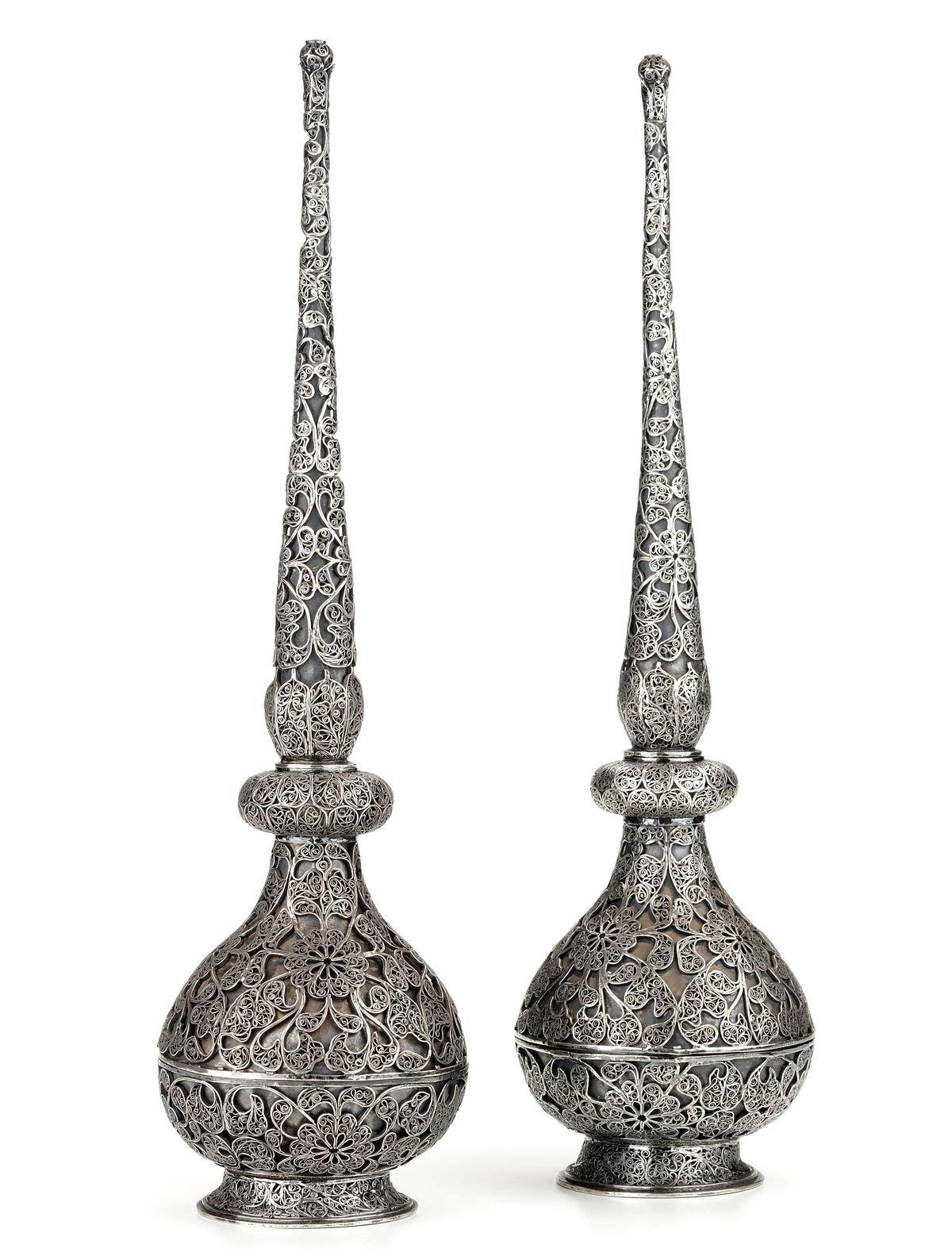 A pair of silver rosewater sprinklers