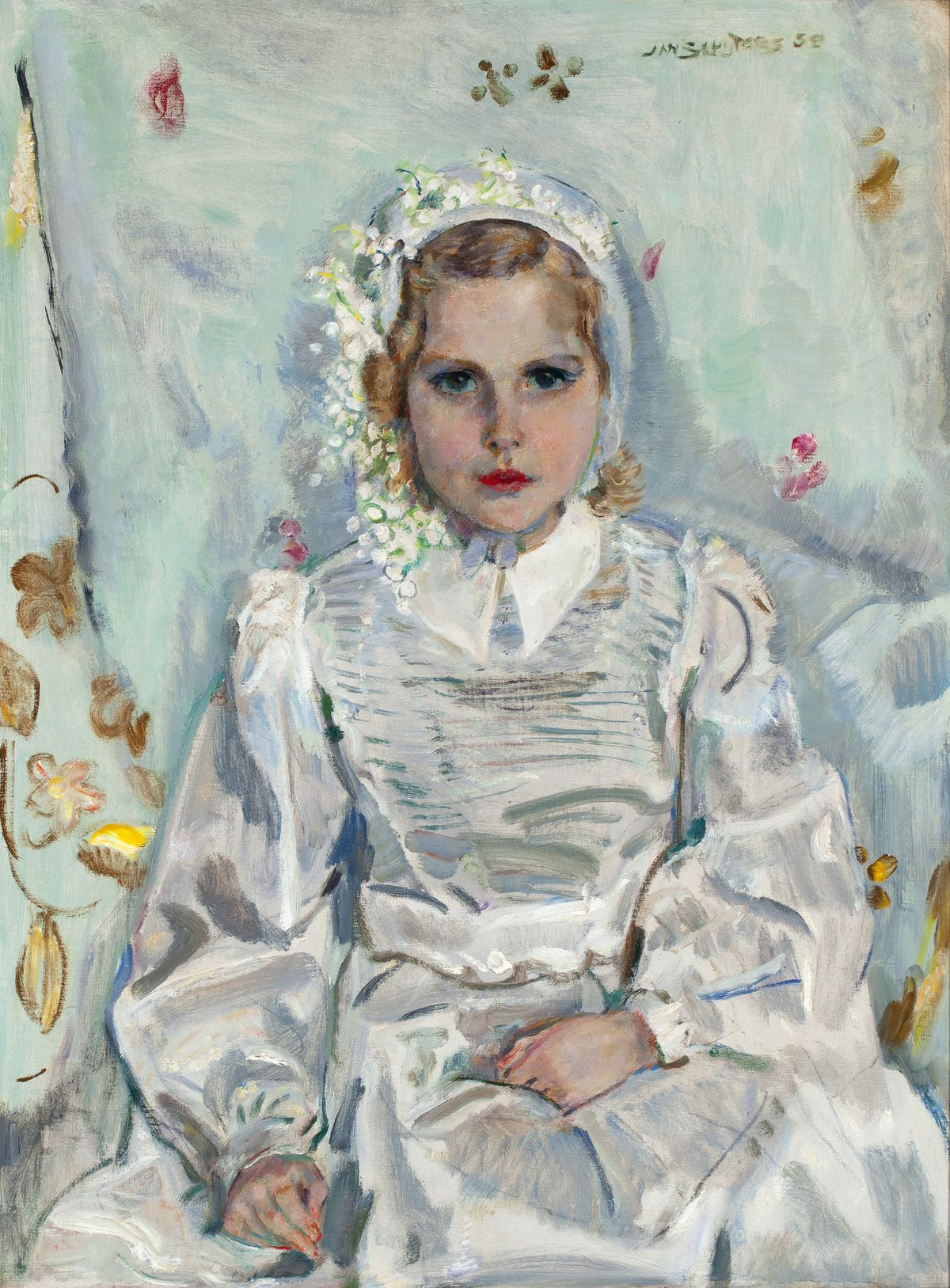 Portrait of Berthilde van Abbe in communion dress