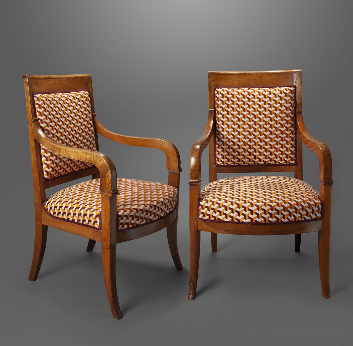 Pair of Empire fauteuils with modern upholstery. - image 1