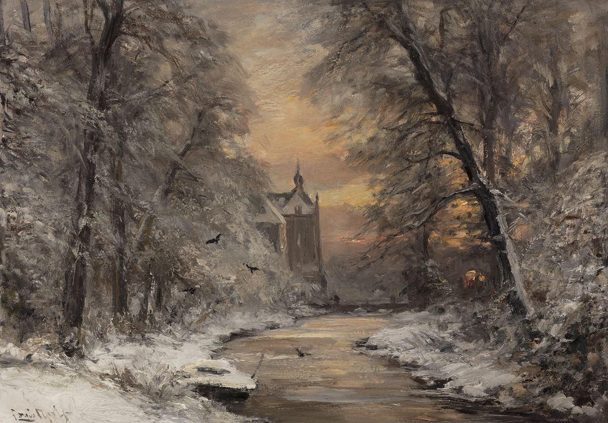 LOUIS APOL (1850-1936) – WINTER FOREST SCENE WITH DE CANNENBURCH CASTLE IN VAASSEN - image 1