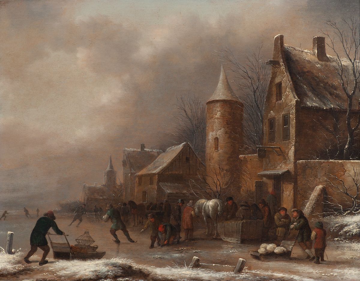Peasants skating on a frozen river - image 1